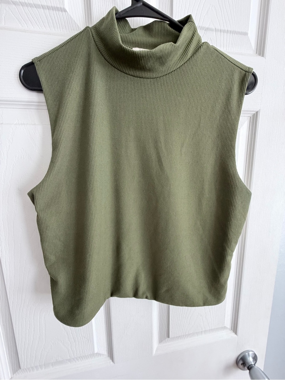 Sleeveless Ribbed Mock Neck Tank Top - Olive Green